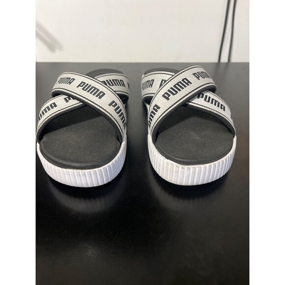 Puma Platform Tape Slide Sandals Black White Women’s 8.5 - Picture 3 of 9